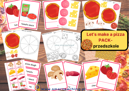 Let's Make a Pizza – flashcards, karty pracy  i gra memory do nauki słownictwa o jedzeniu