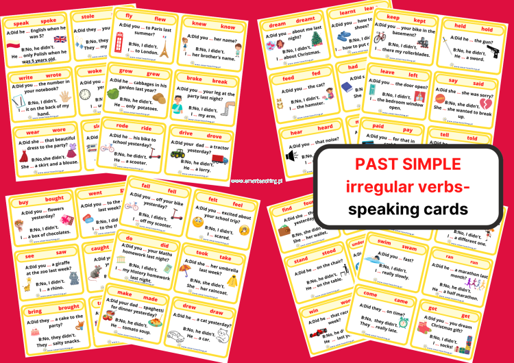 Past Simple – 53 karty PDF do nauki czasowników nieregularnych i ćwiczeń mówienia
