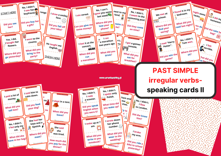 Past Simple – 40 kart PDF do nauki czasowników nieregularnych w formie gry językowej
