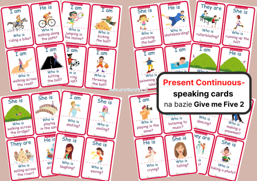 Present Continuous – 36 kart PDF do mówienia i nauki przyimków ruchu (na bazie Give me Five 2)