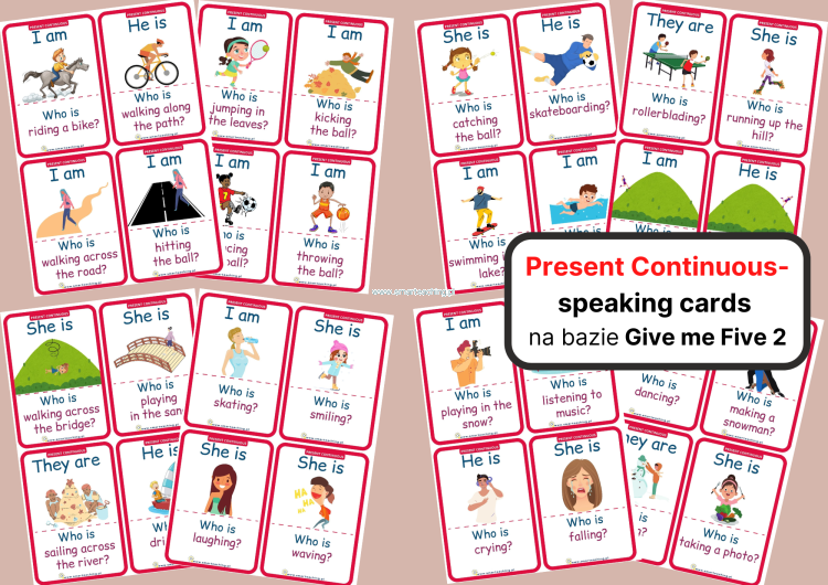 Present Continuous – 36 kart PDF do mówienia i nauki przyimków ruchu (na bazie Give me Five 2)