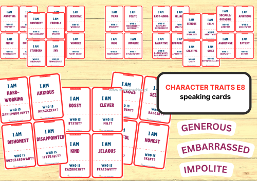 Karty „I have… Who has…?” z cechami charakteru po angielsku – speaking E8