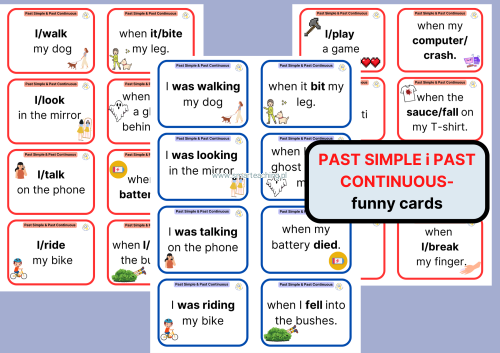 Past Simple &amp; Past Continuous – karty z gotowymi zdaniami PDF