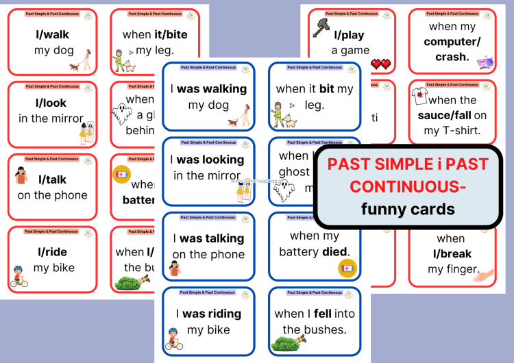 Past Simple &amp; Past Continuous – karty z gotowymi zdaniami PDF