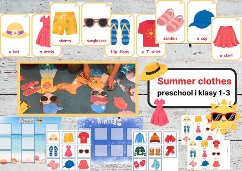 Flashcards i gra memory – letnie ubrania po angielsku dla dzieci