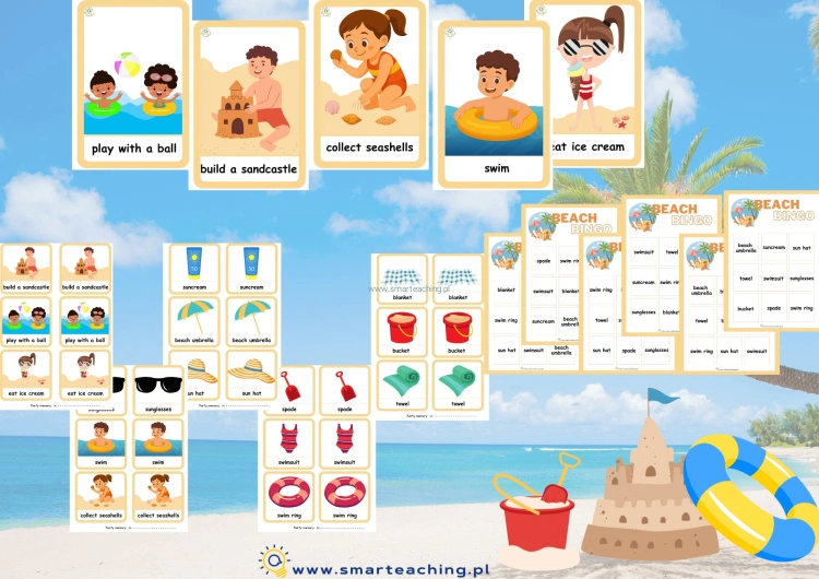 Let’s Go to the Beach – karty obrazkowe z plażowym słownictwem po angielsku