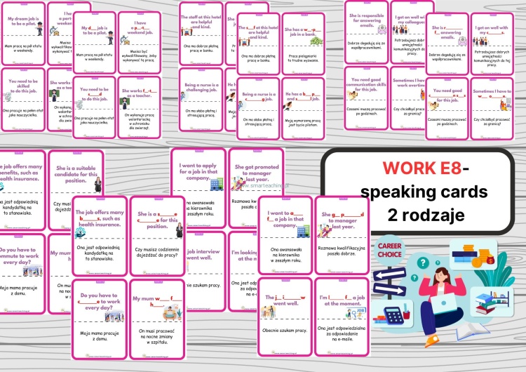 work speaking cards PDF dla ósmoklasistów – karty z tłumaczeniami zdań