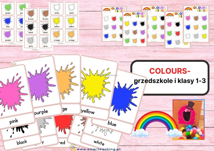 Flashcards, karty memory i bingo do nauki kolorów po angielsku