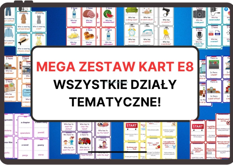 MEGA ZESTAW kart  e8- pdf, słownictwo