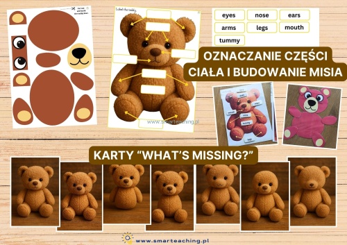 Karty do oznaczania części ciała misia i zabawy w jego budowanie