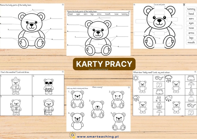 Karty pracy Teddy Bear Day do nauki angielskiego, pogody i słownictwa
