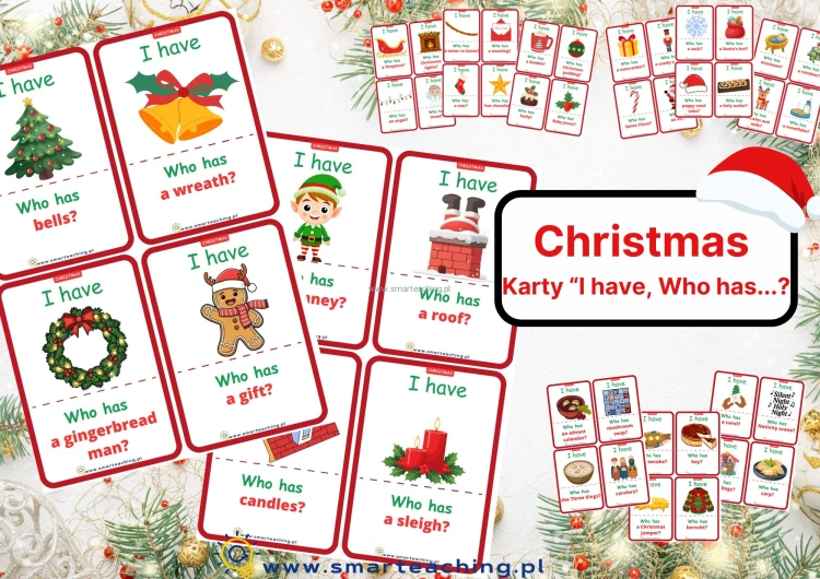 Christmas I have, who has? game cards – English vocabulary PDF