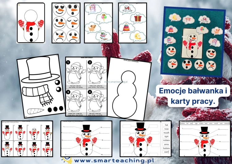 Emocje bałwanka i karty pracy Snowman – zimowy zestaw do angielskiego dla przedszkola i klas 1-3