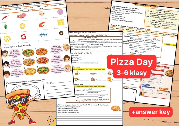 Karty pracy dzień pizzy klasy 3-6 PDF