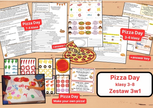 Pizza Day -Zestaw klasy 3-8 klasy karty pracy PDF