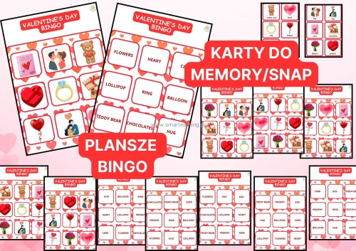 Valentine’s Day bingo i memory – angielski dla dzieci