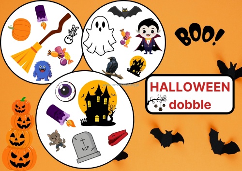 Halloween Dobble dla dzieci – 31 kart do nauki słownictwa