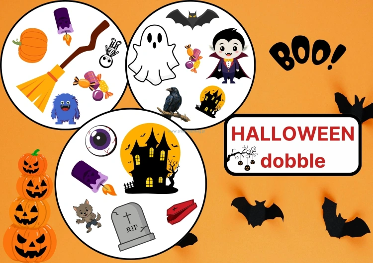 Halloween Dobble dla dzieci – 31 kart do nauki słownictwa