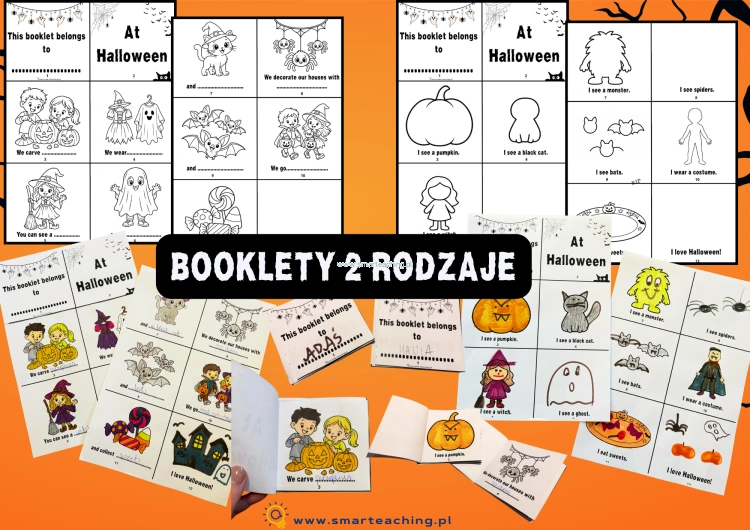 Halloween Booklets – dwie książeczki po angielsku dla dzieci, wycinanie, kolorowanie, rysowanie i uzupełnianie ilustracji
